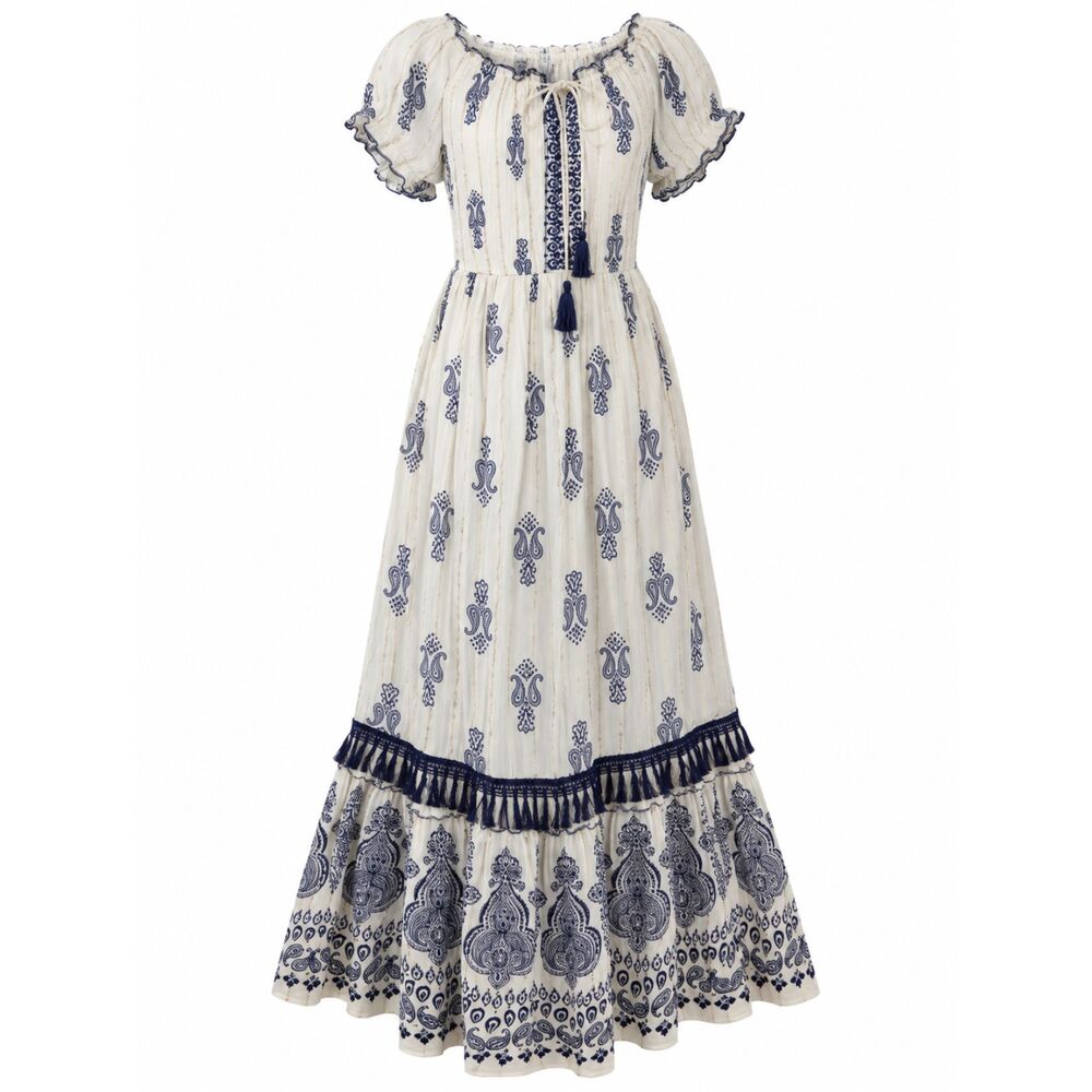 Anthropologie Me 2 Magic Paisley Gold Lurex Boho Maxi Dress